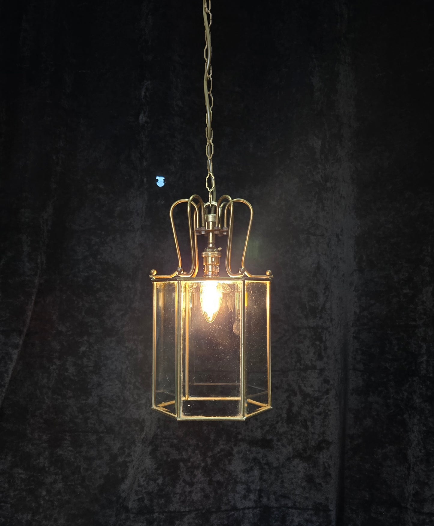 Classical Vintage Hexagon 1 Light Brass Bevelled Glass Lantern Ceiling Light