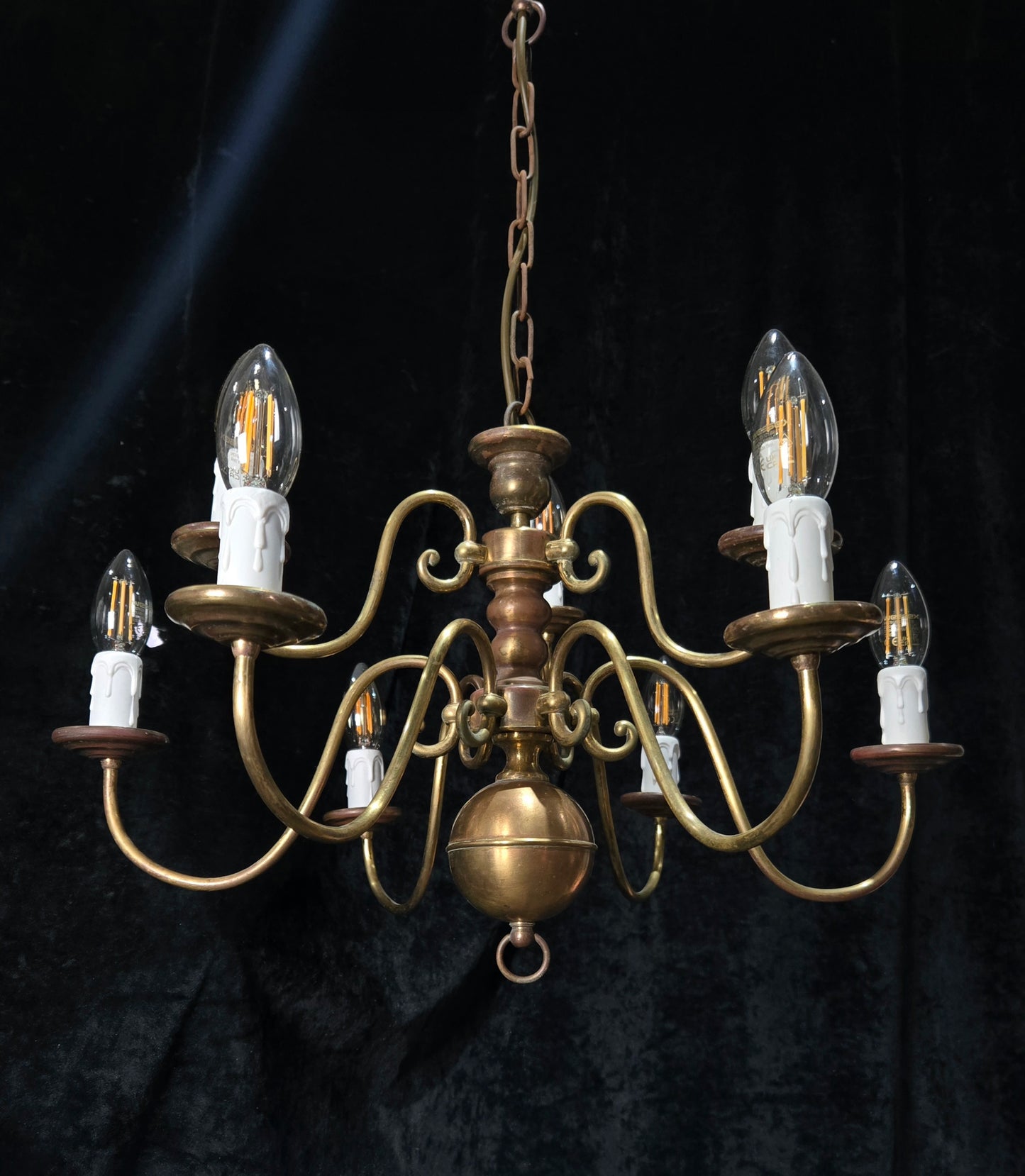 Traditional Antique 9 Arm 2 Tier Brass Flemish Chandelier Ceiling Light