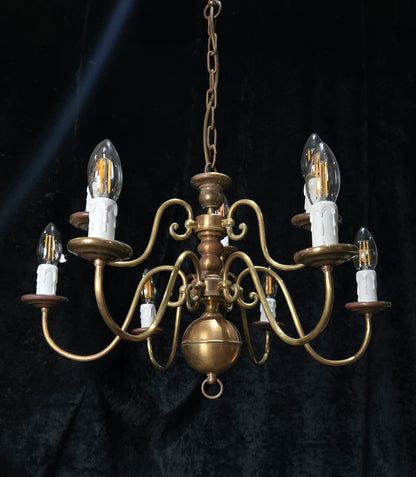Traditional Antique 9 Arm 2 Tier Brass Flemish Chandelier Ceiling Light
