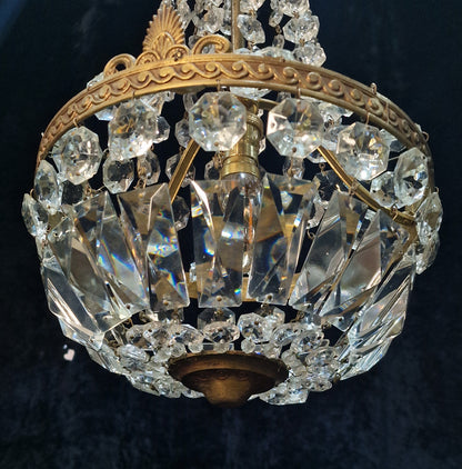 Lovely Antique French 1 Light Brass Montgolfiere Bag and Tent Chandelier Light