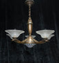 Large Antique French EZAN Art Deco 5 Arm 6 Light Brass Heavy Chandelier Light