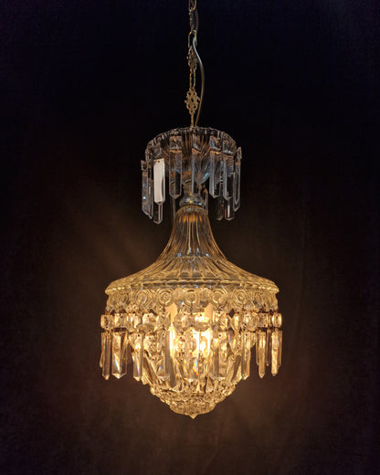 Stunning Heavy Antique French 3 Light Montgolfiere Crystal Brass Chandelier