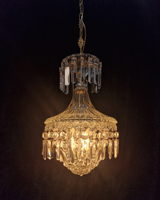 Stunning Heavy Antique French 3 Light Montgolfiere Crystal Brass Chandelier