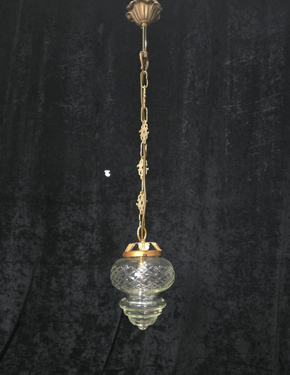 Lovely Vintage Clear Cut Glass Brass Hall Lantern Pendant Light