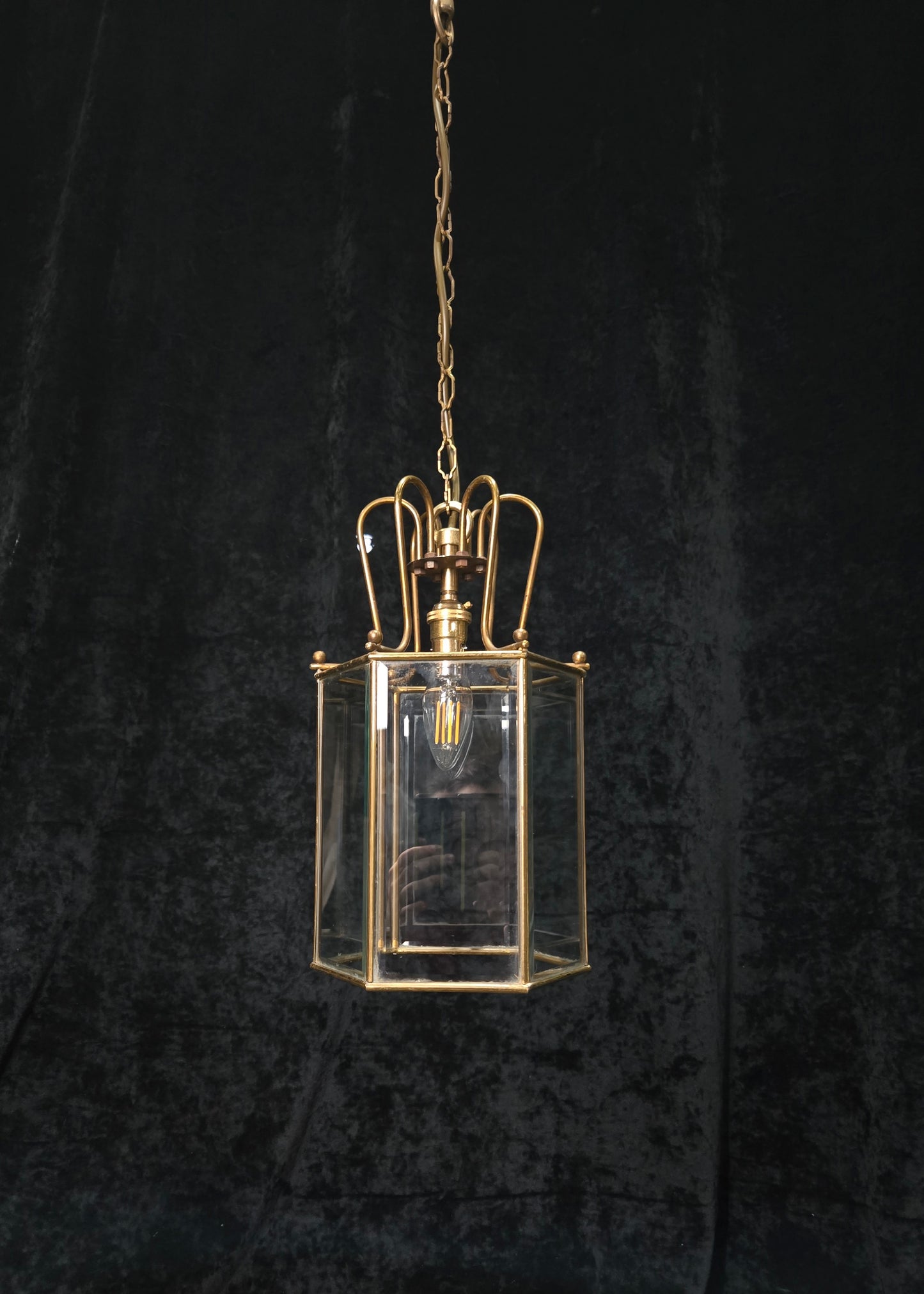Classical Vintage Hexagon 1 Light Brass Bevelled Glass Lantern Ceiling Light