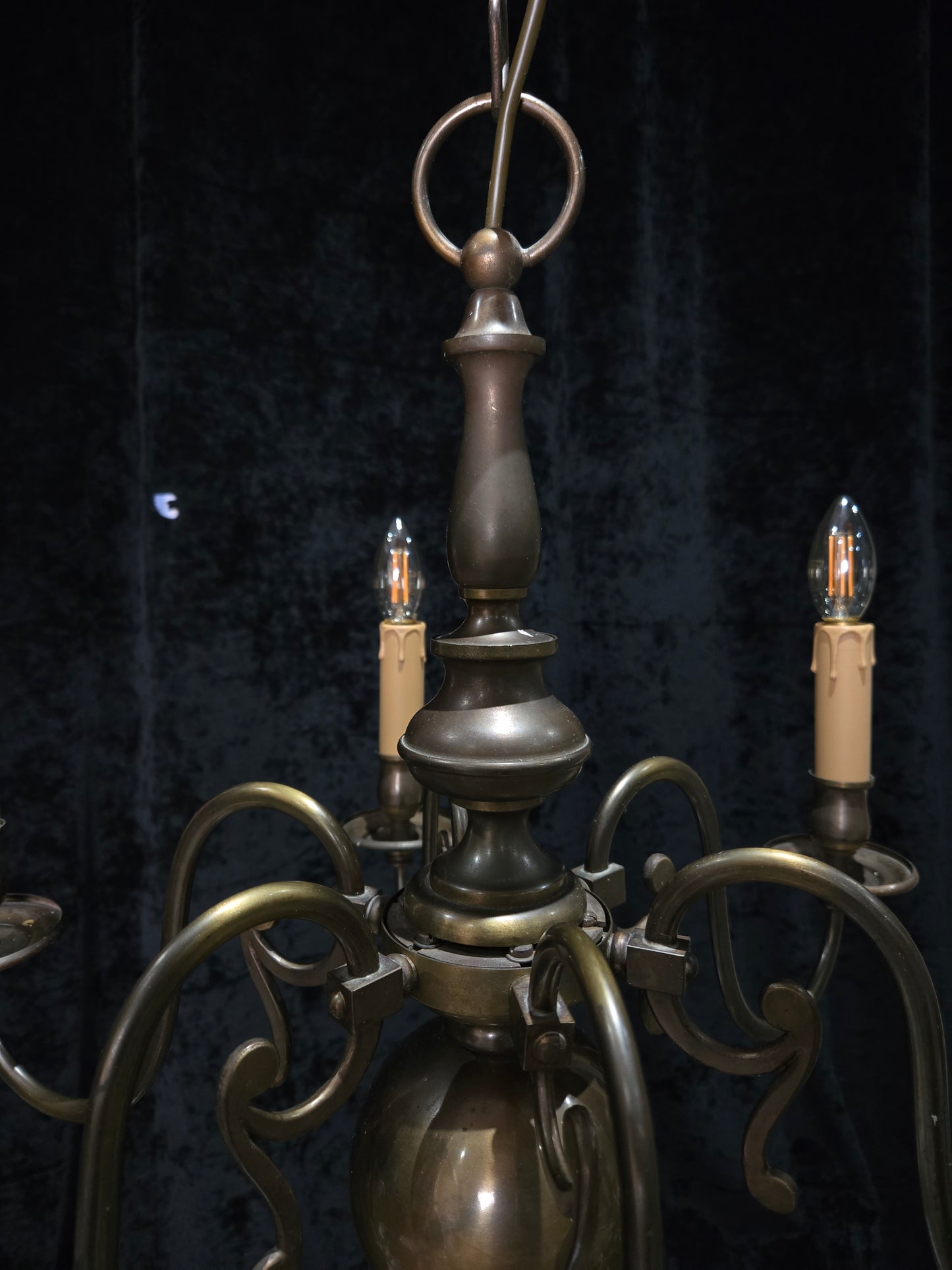Classical Vintage 6 Arm Brass Flemish Bronze Tone Chandelier Ceiling Light