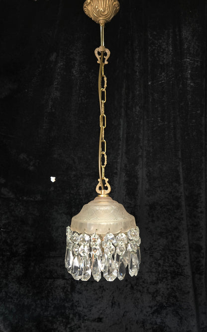 Classical Antique Czech 2 Tier Crystal Glass Brass Pendant Light Chandelier