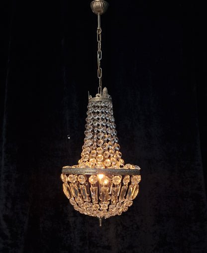 Lovely Vintage Italian Silver Bag and Tent Crystal 1 Light Chandelier Light