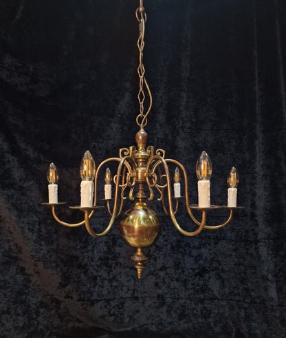 Classical Elegant Vintage 6 Arm Brass Flemish Chandelier Ceiling Light