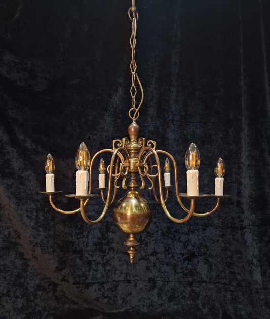 Classical Elegant Vintage 6 Arm Brass Flemish Chandelier Ceiling Light