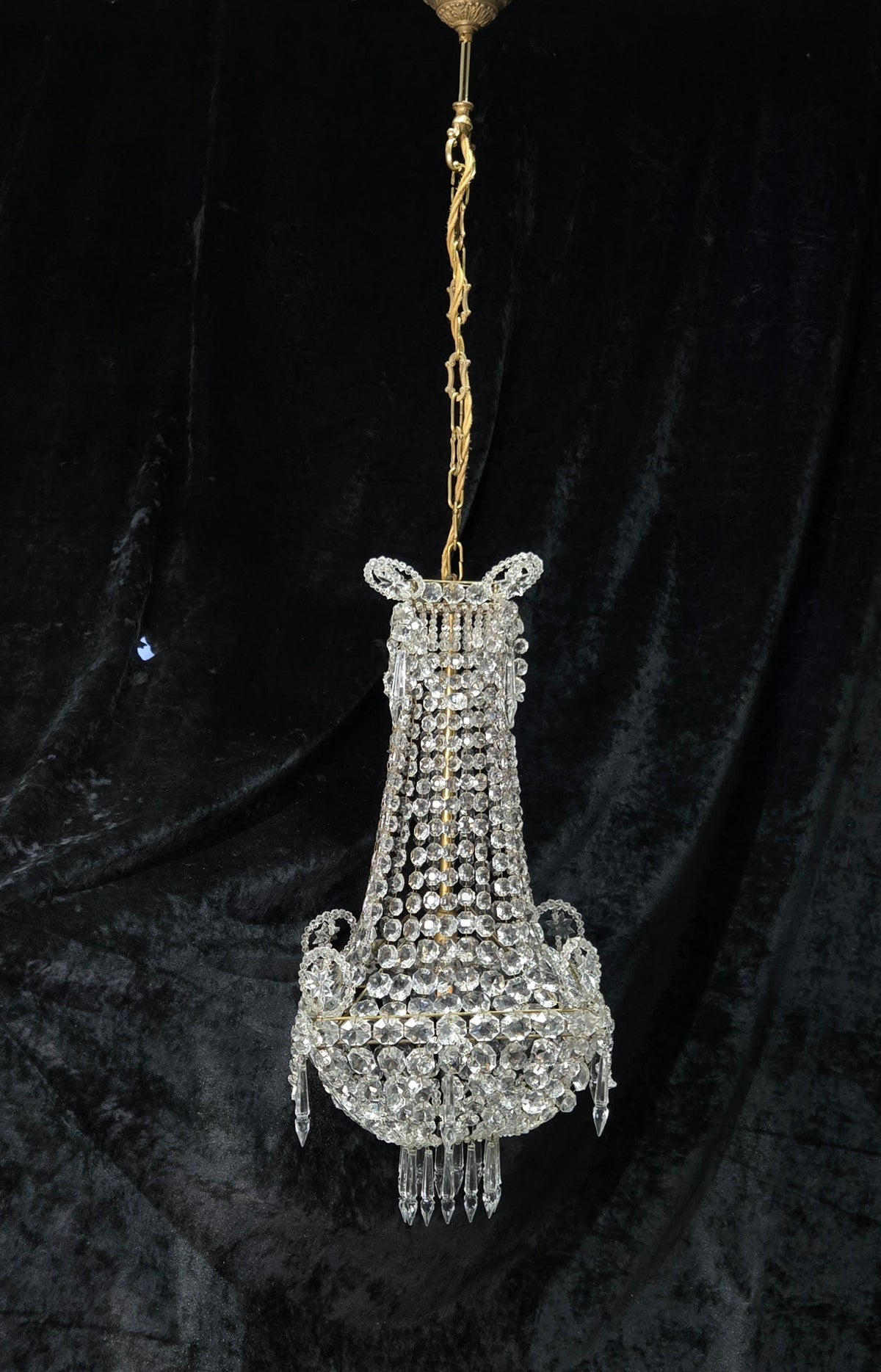 Fabulous Antique French 1 Light Montgolfiere Crystal Chandelier Ceiling Light