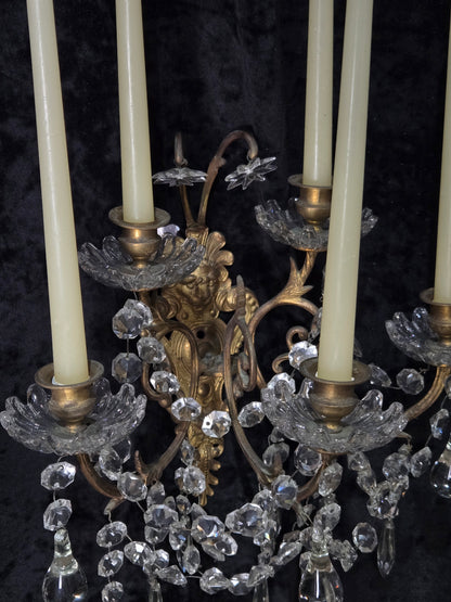 Rare Large Pair 1800s Antique Original Porteiux France Brass Candle Wall Lights