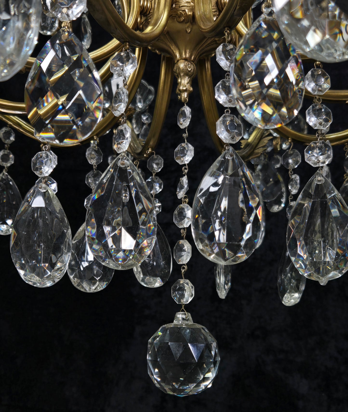 Fabulous Large Vintage Italian Heavy 10 Arm 15 Light Brass Crystal Chandelier