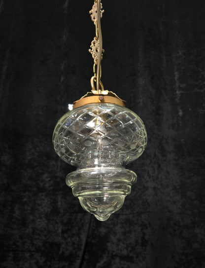 Lovely Vintage Clear Cut Glass Brass Hall Lantern Pendant Light