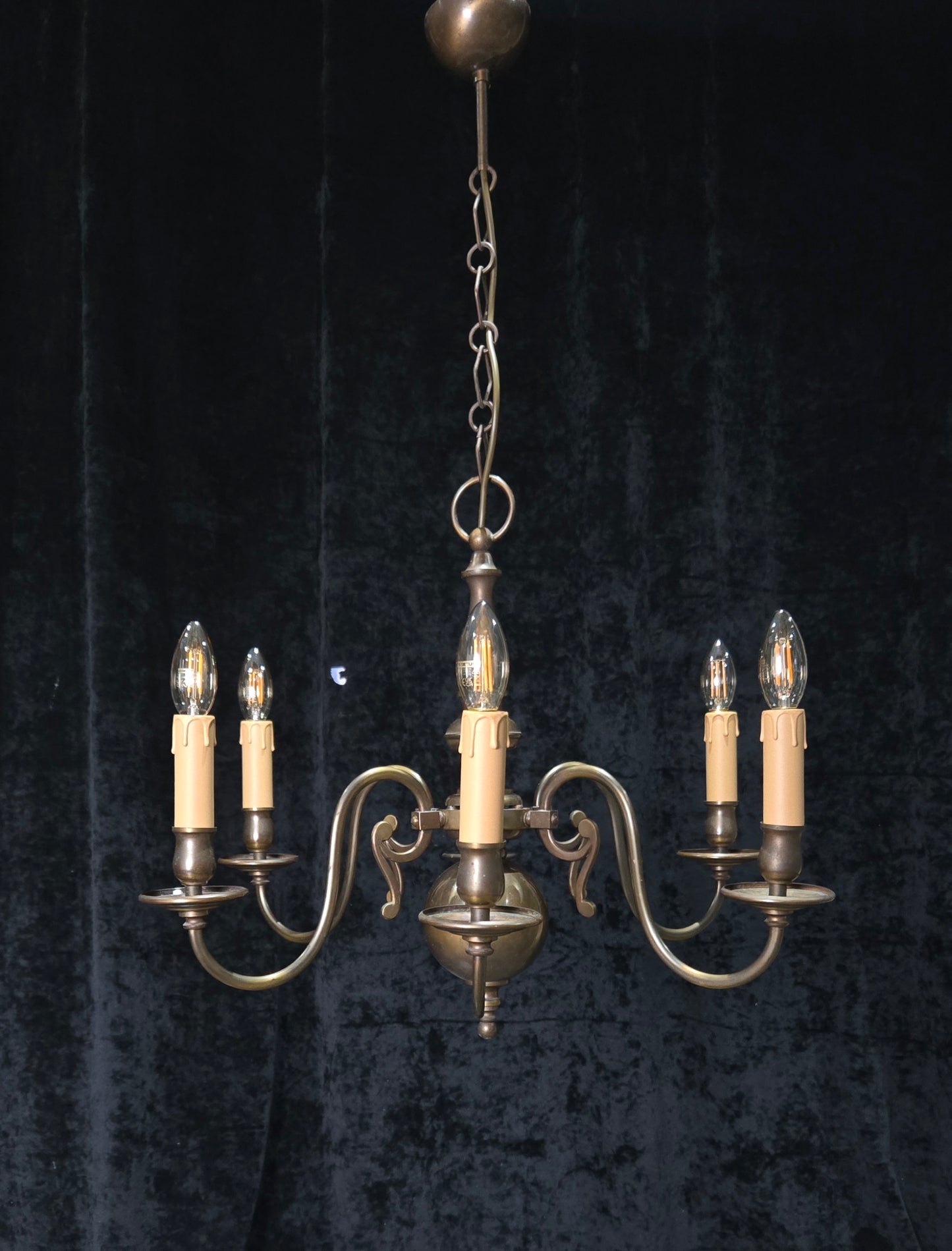 Classical Vintage 6 Arm Brass Flemish Bronze Tone Chandelier Ceiling Light
