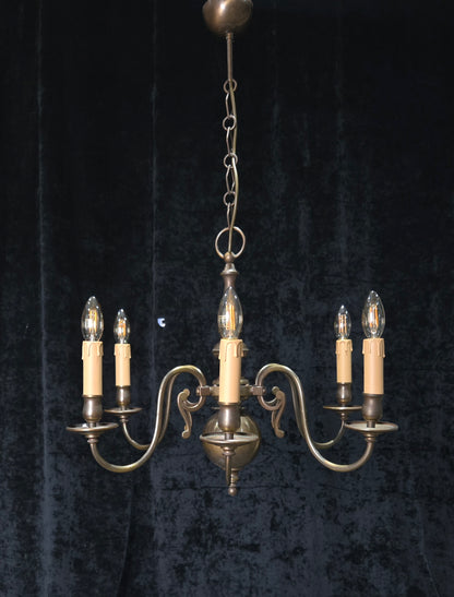 Classical Vintage 6 Arm Brass Flemish Bronze Tone Chandelier Ceiling Light