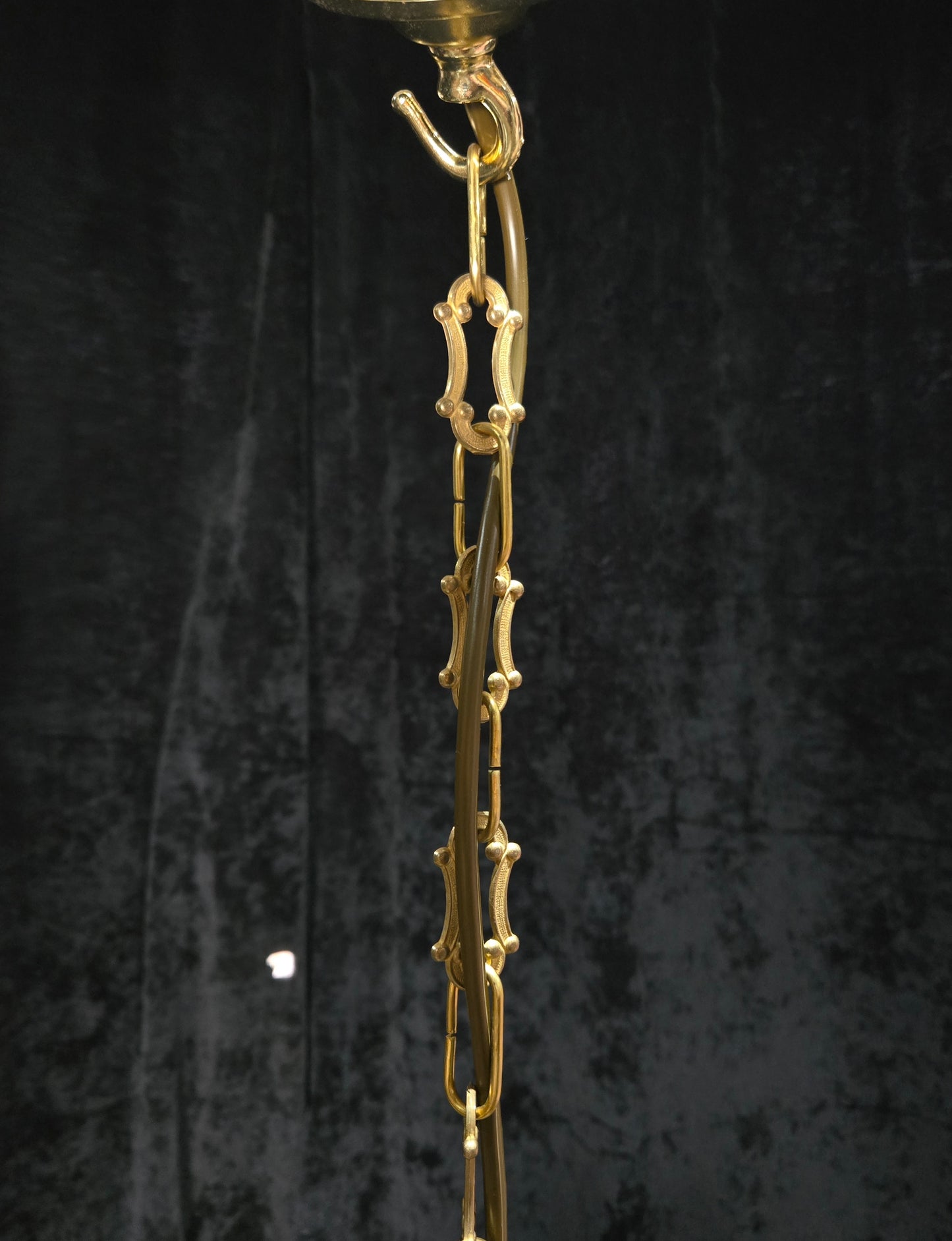 Petite Antique French Crystal Half Bag Brass 1 Light Chandelier Ceiling Light
