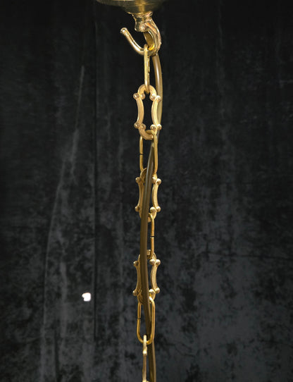 Petite Antique French Crystal Half Bag Brass 1 Light Chandelier Ceiling Light