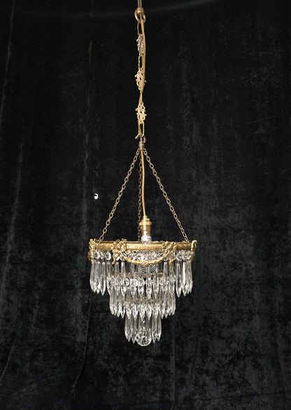 Fabulous Antique French Empire Style Brass Crystal Bows Chandelier Ceiling Light