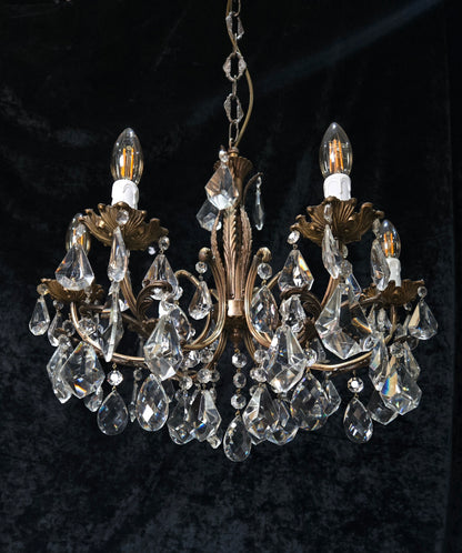 Fabulous Heavy Vintage Italian 6 Arm Leaf Crystal Chandelier Ceiling Light