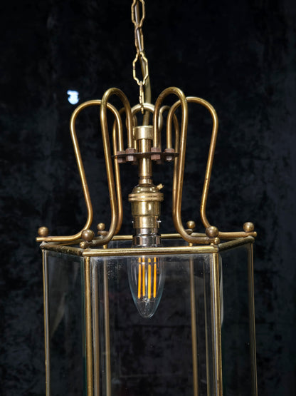 Classical Vintage Hexagon 1 Light Brass Bevelled Glass Lantern Ceiling Light