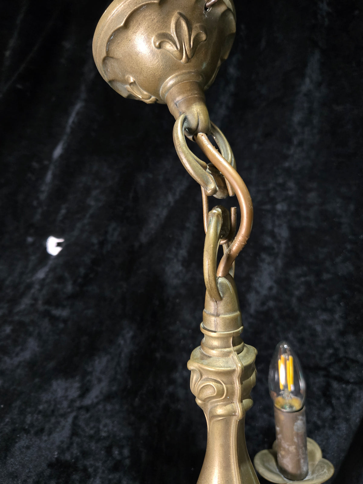 Art Nouveau Style Vintage French Bronze Veritable 3 Arm Chandelier Ceiling Light