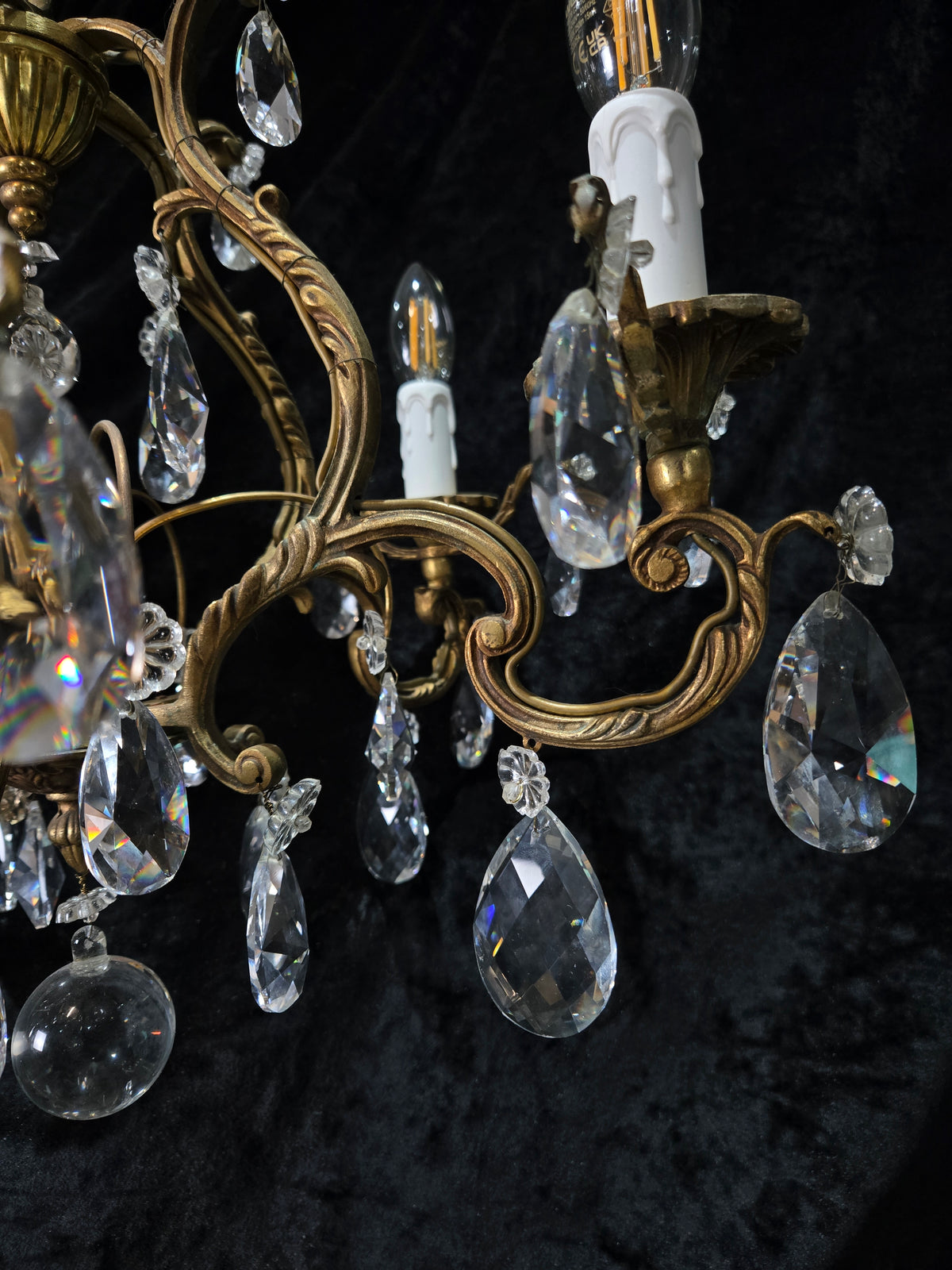 Traditional Antique French 5 Arm Heavy Bronze Cage Crystal Chandelier Light
