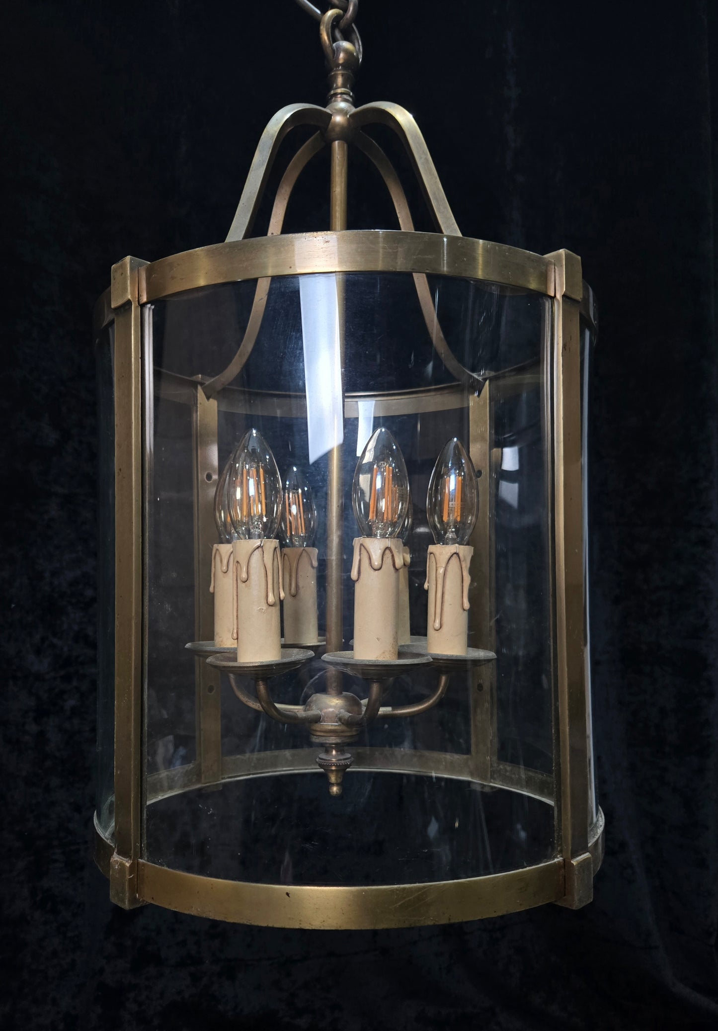 Grand Large Chateau Quality Heavy Antique French 6 Light Brass Cylinder Lantern