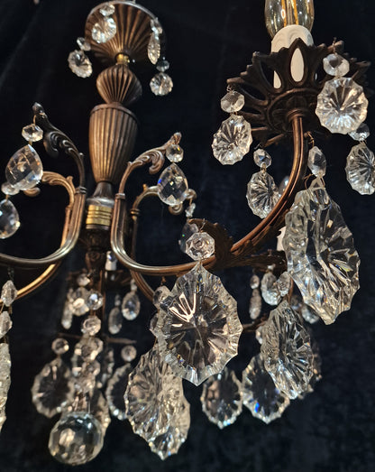 Beautiful Elegant Vintage Italian 5 Arm Brass Crystal Chandelier Ceiling Light