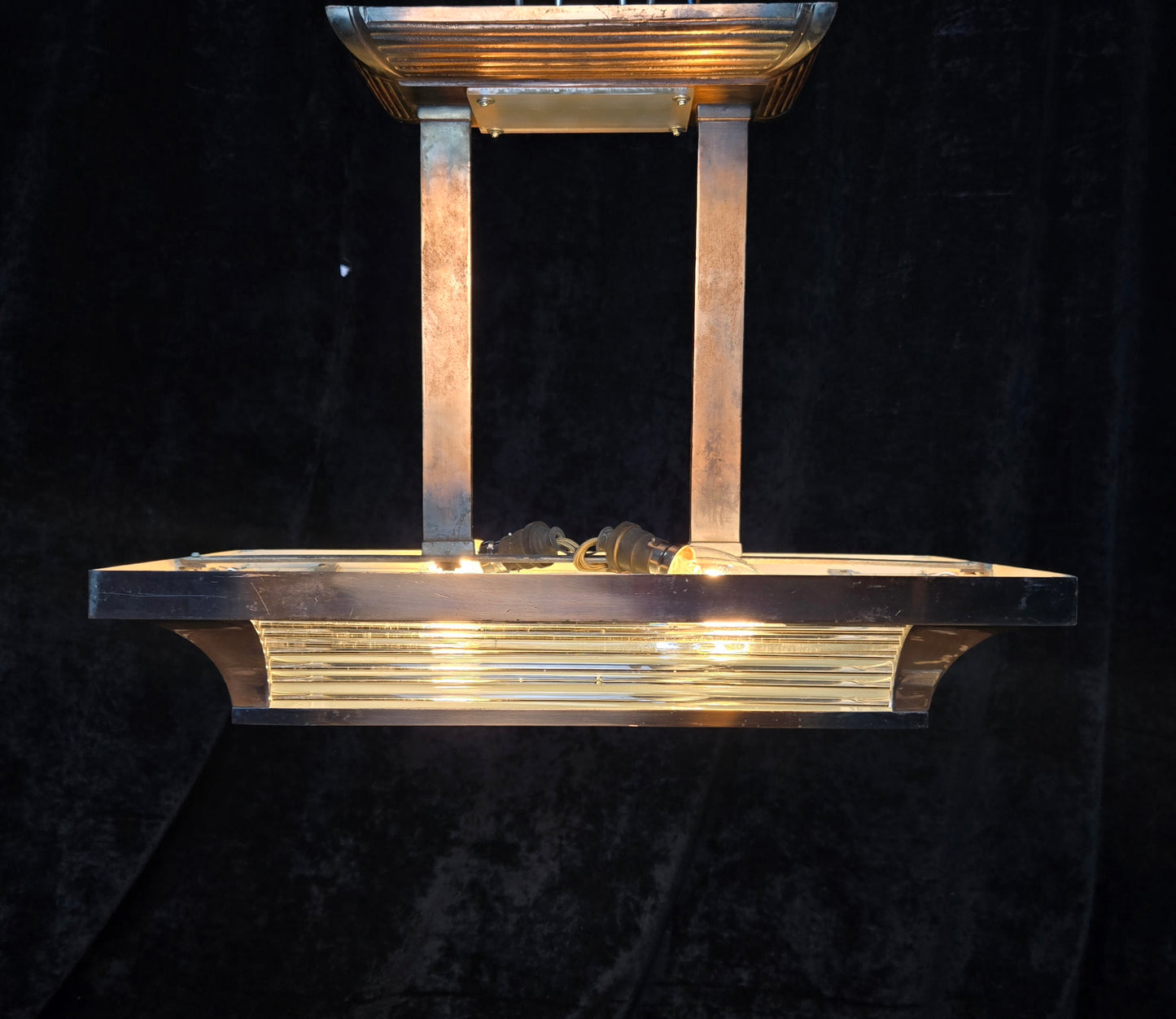 Heavy Antique French Art Deco Henri Petitot Atelier Copper 2 Light Chandelier