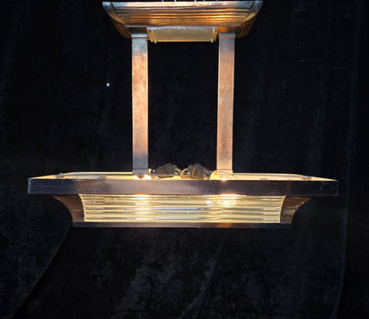 Heavy Antique French Art Deco Henri Petitot Atelier Copper 2 Light Chandelier
