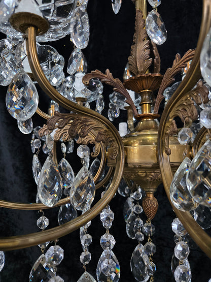 Fabulous Large Vintage Italian Heavy 8 Arm 16 Light Brass Crystal Chandelier