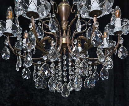 Fabulous Large Vintage Italian Heavy 8 Arm Leaf Crystal Chandelier Ceiling Light