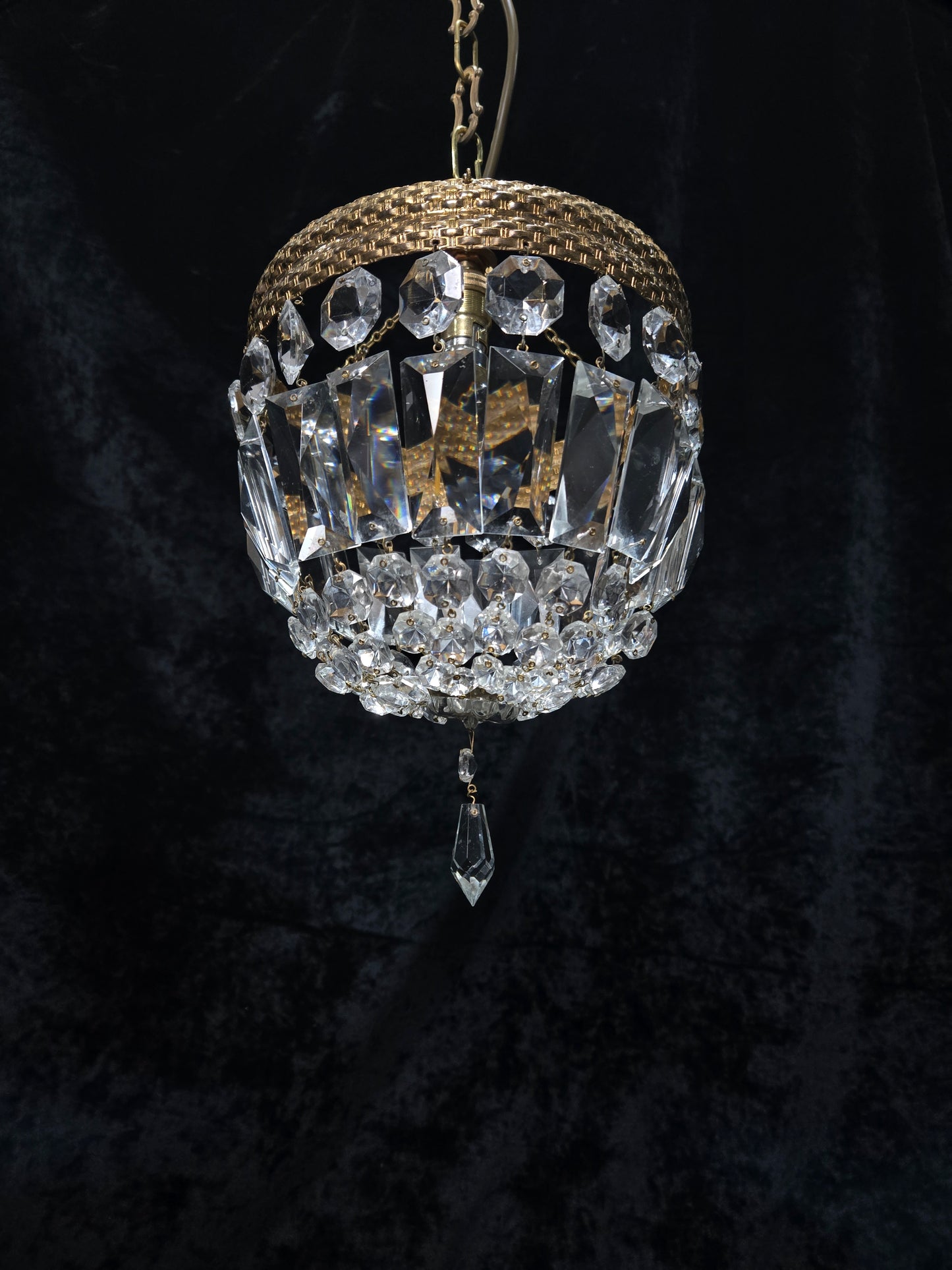 Beautiful Antique French Crystal Half Bag Montgolfiere Chandelier Ceiling Light