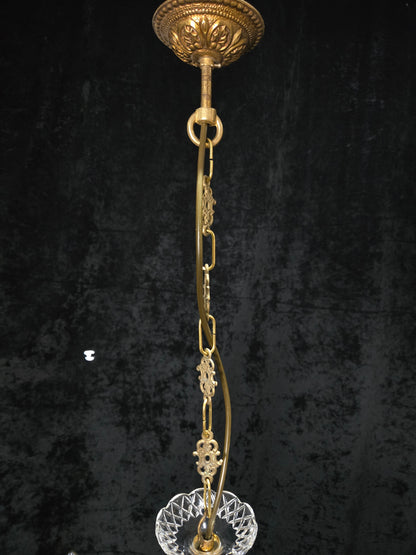 Lovely Vintage French 3 Arm Brass Foliage Crystal Chandelier Ceiling Light