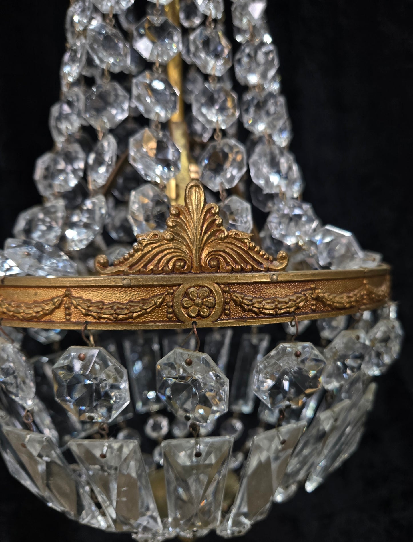 Traditional Antique French 1 Light Brass and Crystal Montgolfiere Chandelier