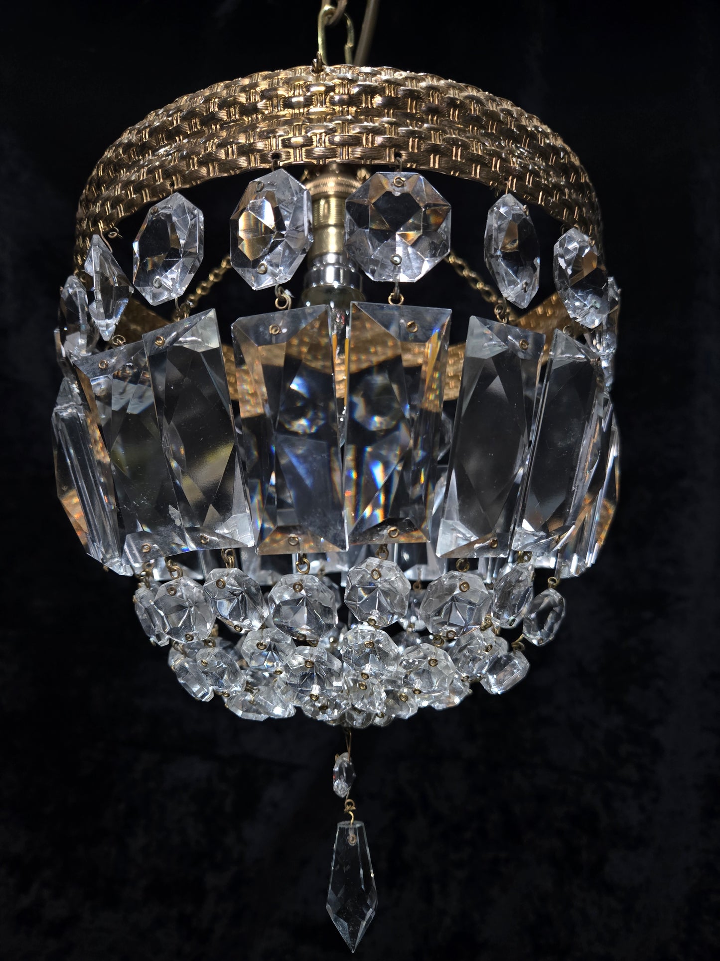 Beautiful Antique French Crystal Half Bag Montgolfiere Chandelier Ceiling Light
