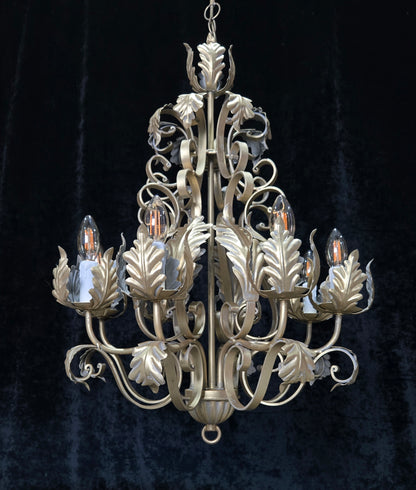 Stunning Heavy Large 8 Arm Wrought Iron Gilded Italian Chandelier Ceiling Light