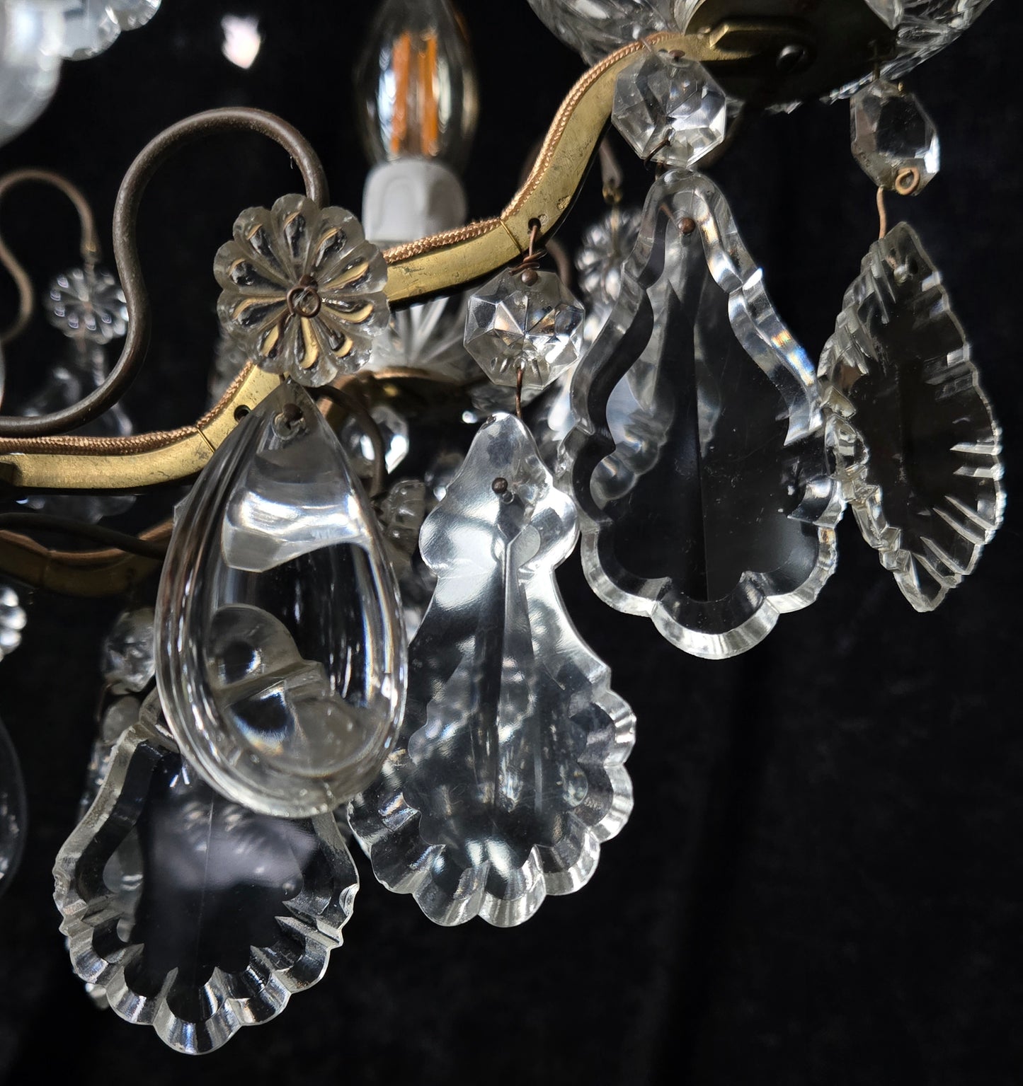 Fabulous Heavy Antique French 6 Arm Bronze Tiered Crystal Chandelier Light