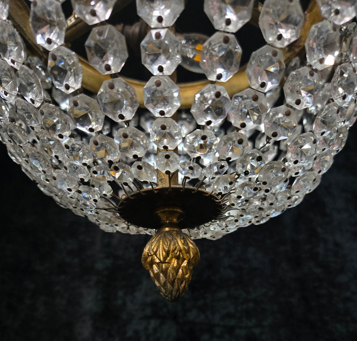 Traditional Antique French 3 Light Brass Bronze Crystal Empire Chandelier