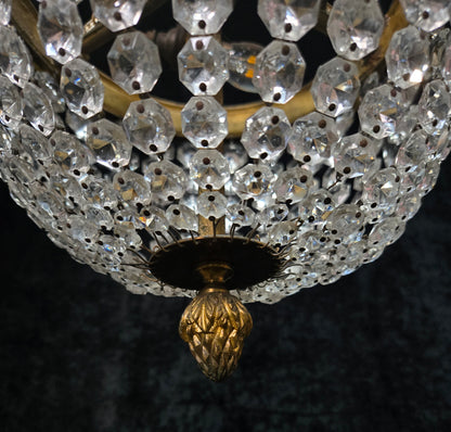 Traditional Antique French 3 Light Brass Bronze Crystal Empire Chandelier