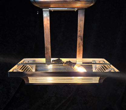 Heavy Antique French Art Deco Henri Petitot Atelier Copper 2 Light Chandelier