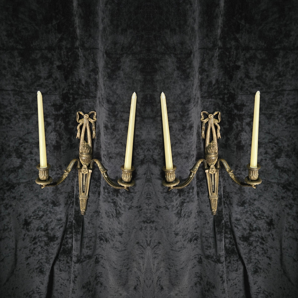 Fabulous Large Pair Antique French Brass 2 Arm Candle Wall Lights Sconces