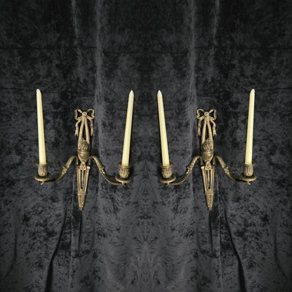 Fabulous Large Pair Antique French Brass 2 Arm Candle Wall Lights Sconces
