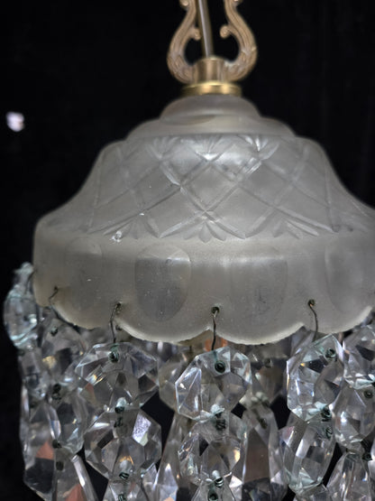 Classical Antique Czech 2 Tier Crystal Glass Brass Pendant Light Chandelier
