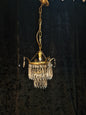 Lovely Antique French Brass Dainty 1 Light Glass Waterfall Leaf Chandelier