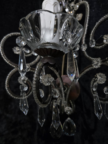 Elegant Pair Vintage Italian Venetian Style Crystal Glass and Iron Wall Lights