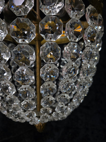 Traditional Antique French 3 Light Brass Bronze Crystal Empire Chandelier