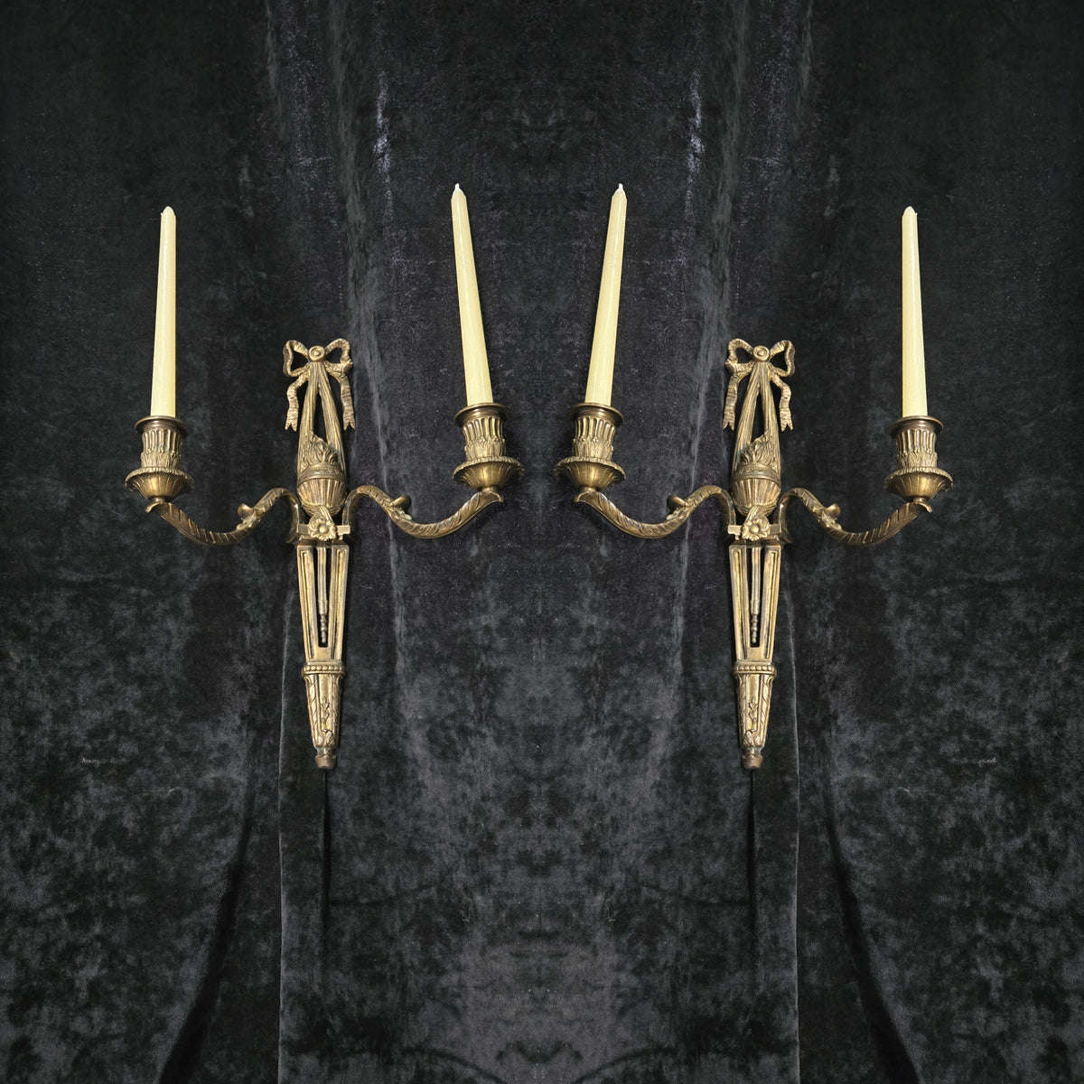 Fabulous Large Pair Antique French Brass 2 Arm Candle Wall Lights Sconces
