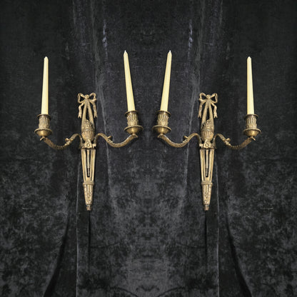 Fabulous Large Pair Antique French Brass 2 Arm Candle Wall Lights Sconces